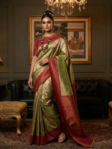 MIMOSA Olive Kanjivaram Art Silk Saree — pose 5 styling detail