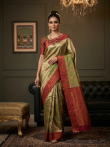 MIMOSA Olive Kanjivaram Art Silk Saree — pose 6 styling detail