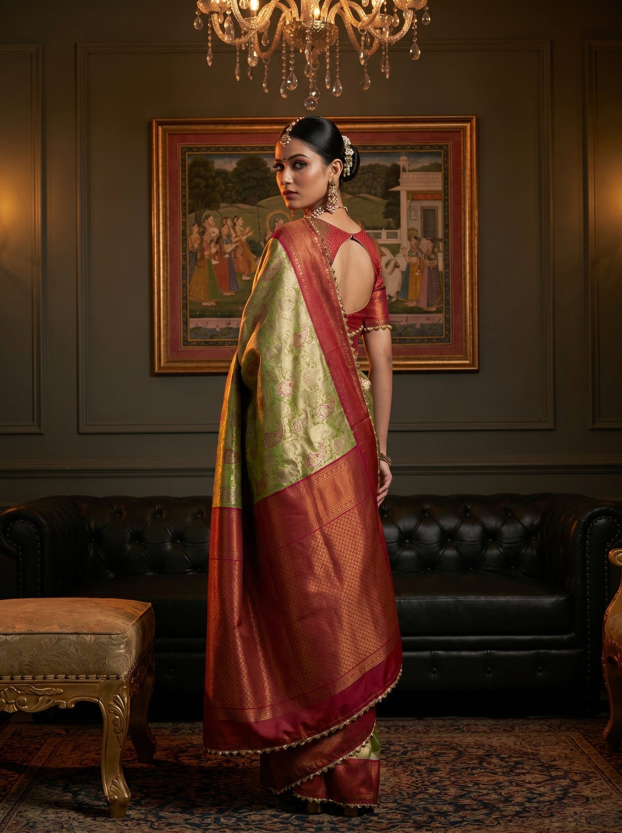 MIMOSA Olive Kanjivaram Art Silk Saree — pose 9 styling detail
