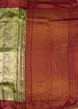 MIMOSA Olive Kanjivaram Art Silk Saree — pallu and zari work detail