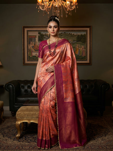 MIMOSA Peach Kanjivaram Art Silk Saree — Mannequin Draped View