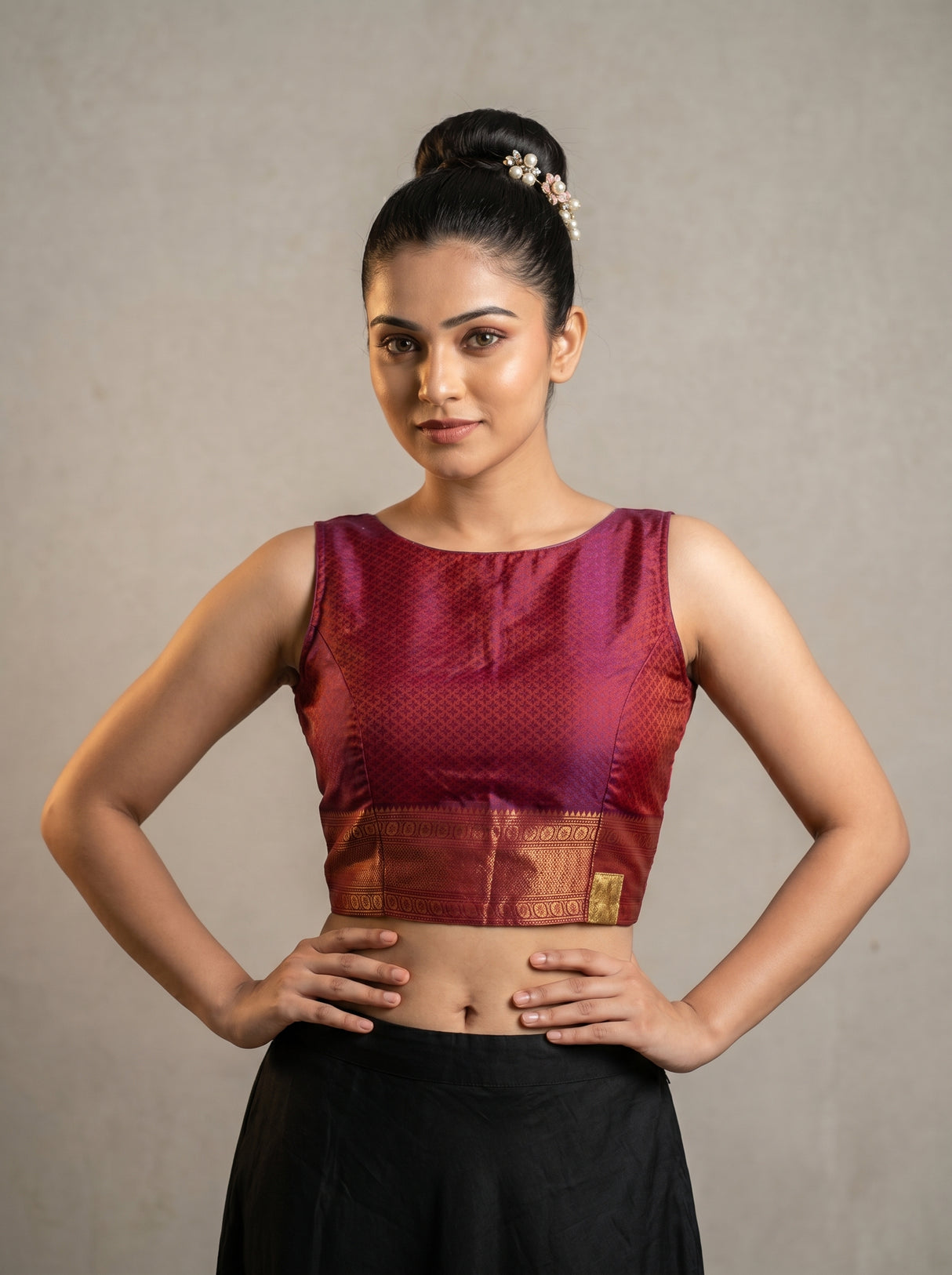 MIMOSA Peach Kanjivaram Art Silk Saree — blouse close-up