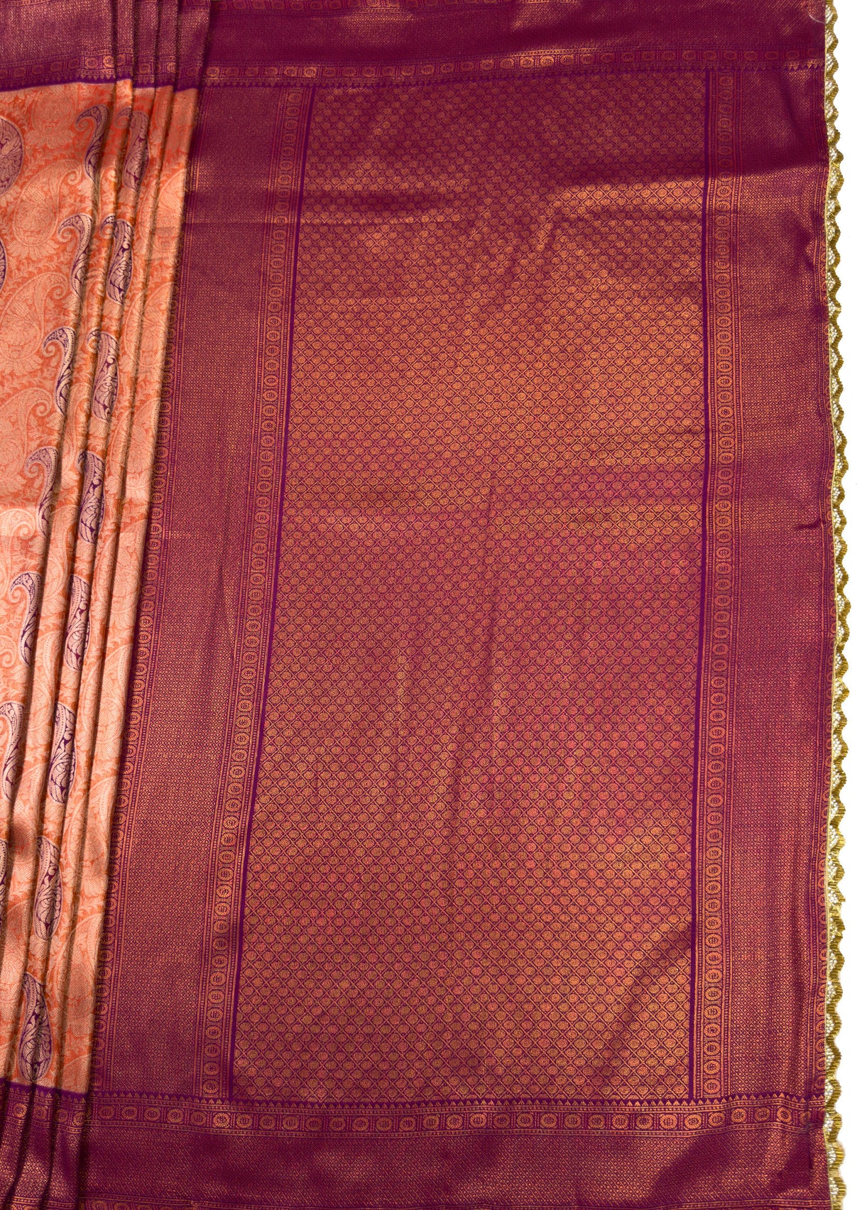 MIMOSA Peach Kanjivaram Art Silk Saree — pallu and zari work detail