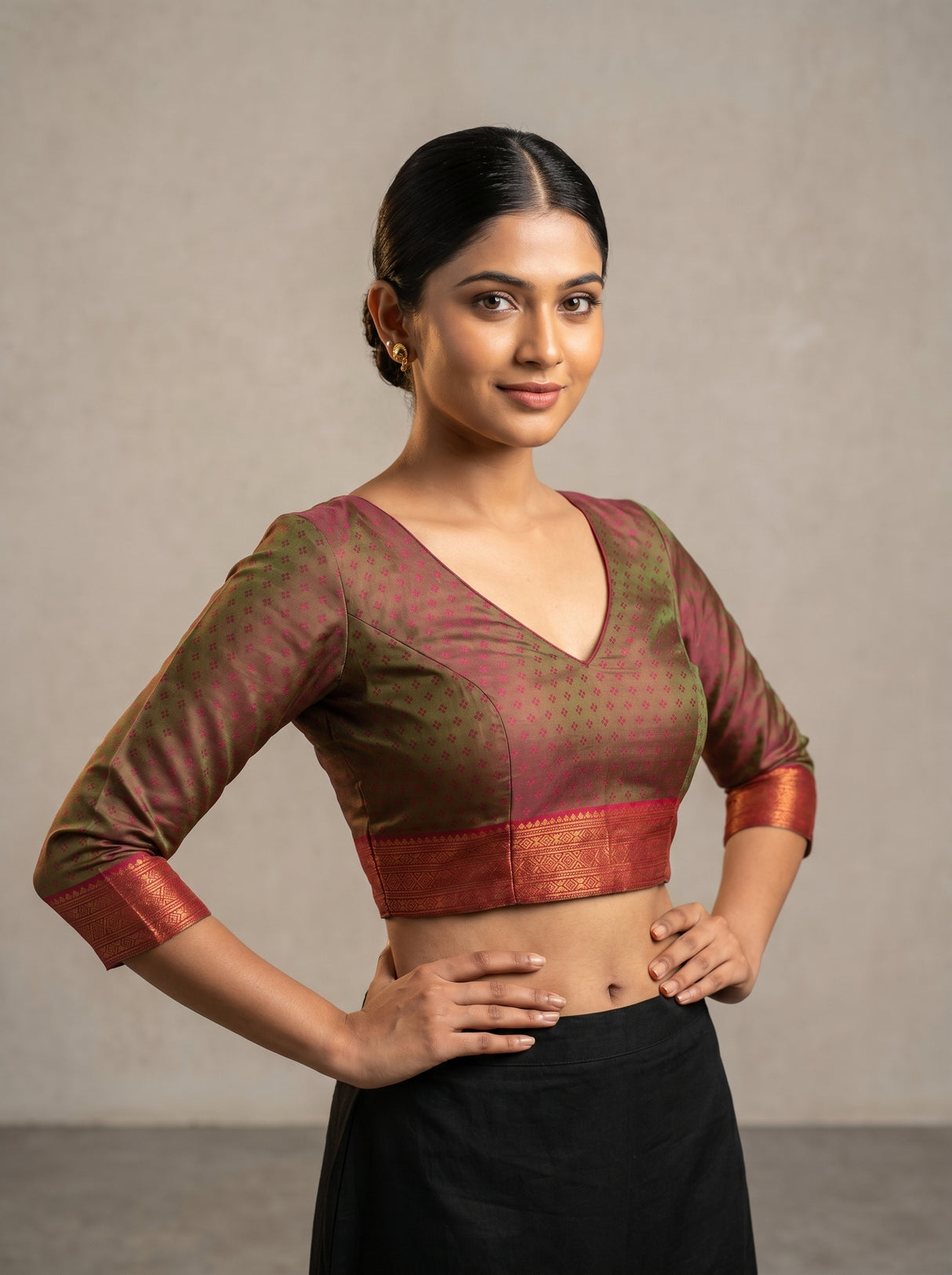 MIMOSA Olive Saree Saree — blouse close-up