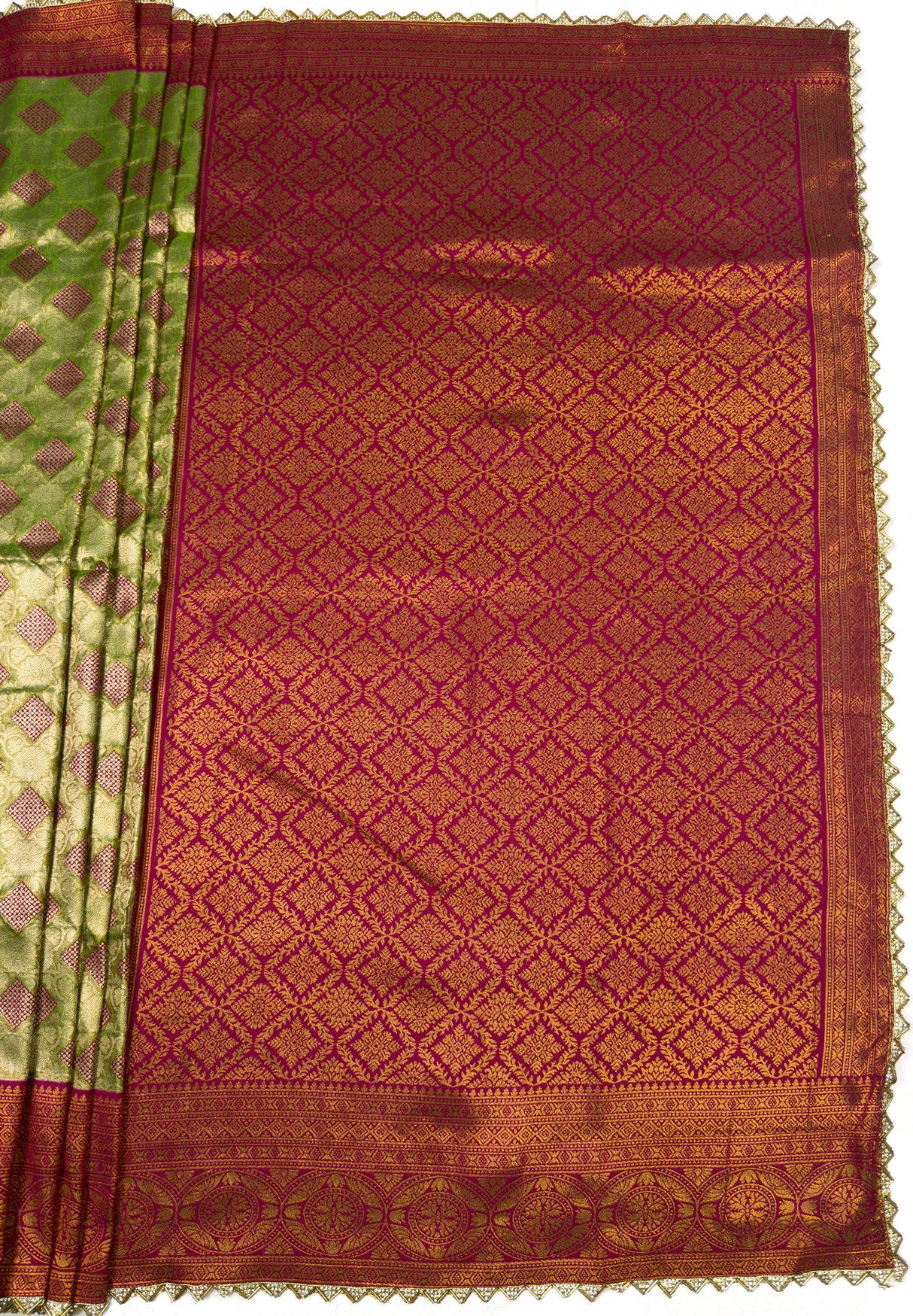 MIMOSA Olive Saree Saree — pallu and zari work detail