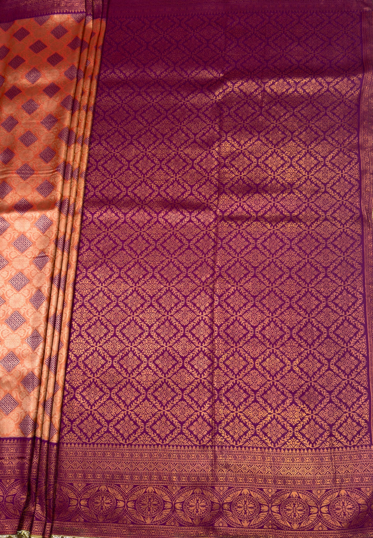 MIMOSA Peach Saree Saree — pallu and zari work detail