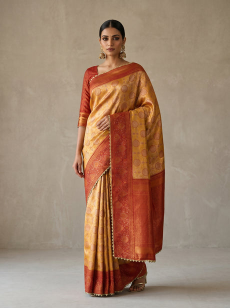 MIMOSA Gold Kanjivaram Art Silk Saree — Mannequin Draped
