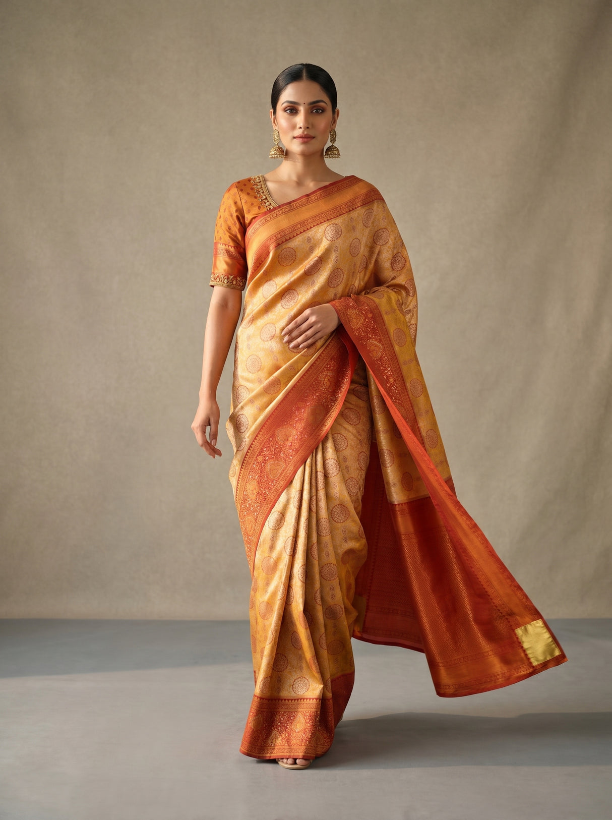 MIMOSA Gold Kanjivaram Art Silk Saree — pose 6 styling detail
