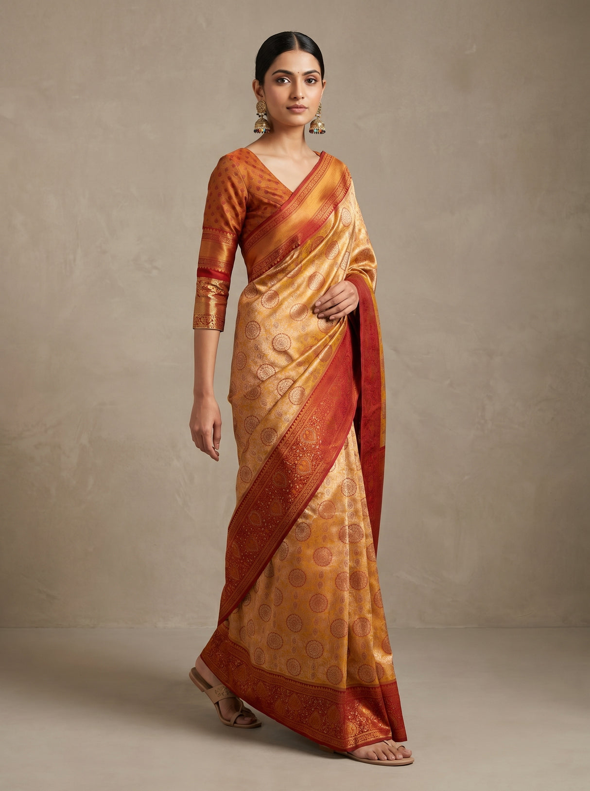 MIMOSA Gold Kanjivaram Art Silk Saree — pose 7 styling detail