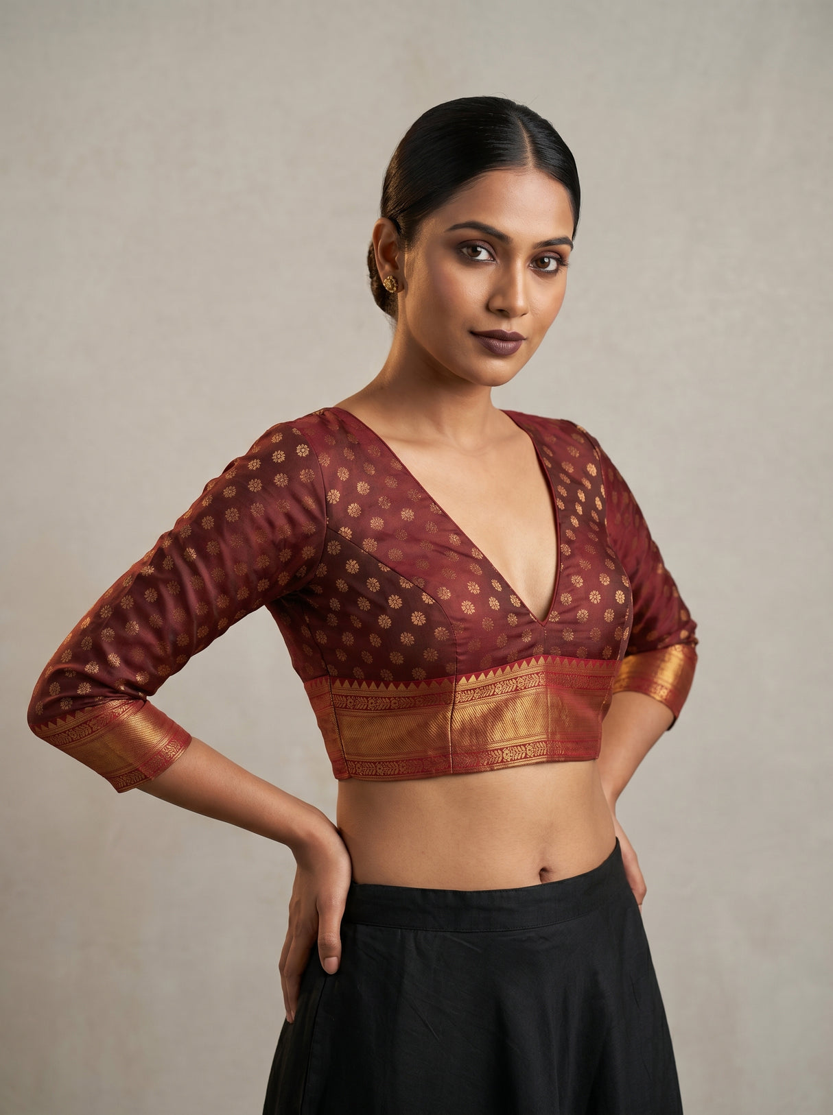 MIMOSA Gold Kanjivaram Art Silk Saree — blouse close-up