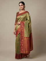 MIMOSA Olive Kanjivaram Art Silk Saree — Full View on Model