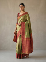 MIMOSA Olive Kanjivaram Art Silk Saree — pose 5 styling detail