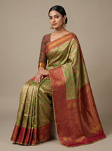 MIMOSA Olive Kanjivaram Art Silk Saree — pose 8 styling detail