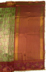 MIMOSA Olive Kanjivaram Art Silk Saree — pallu and zari work detail