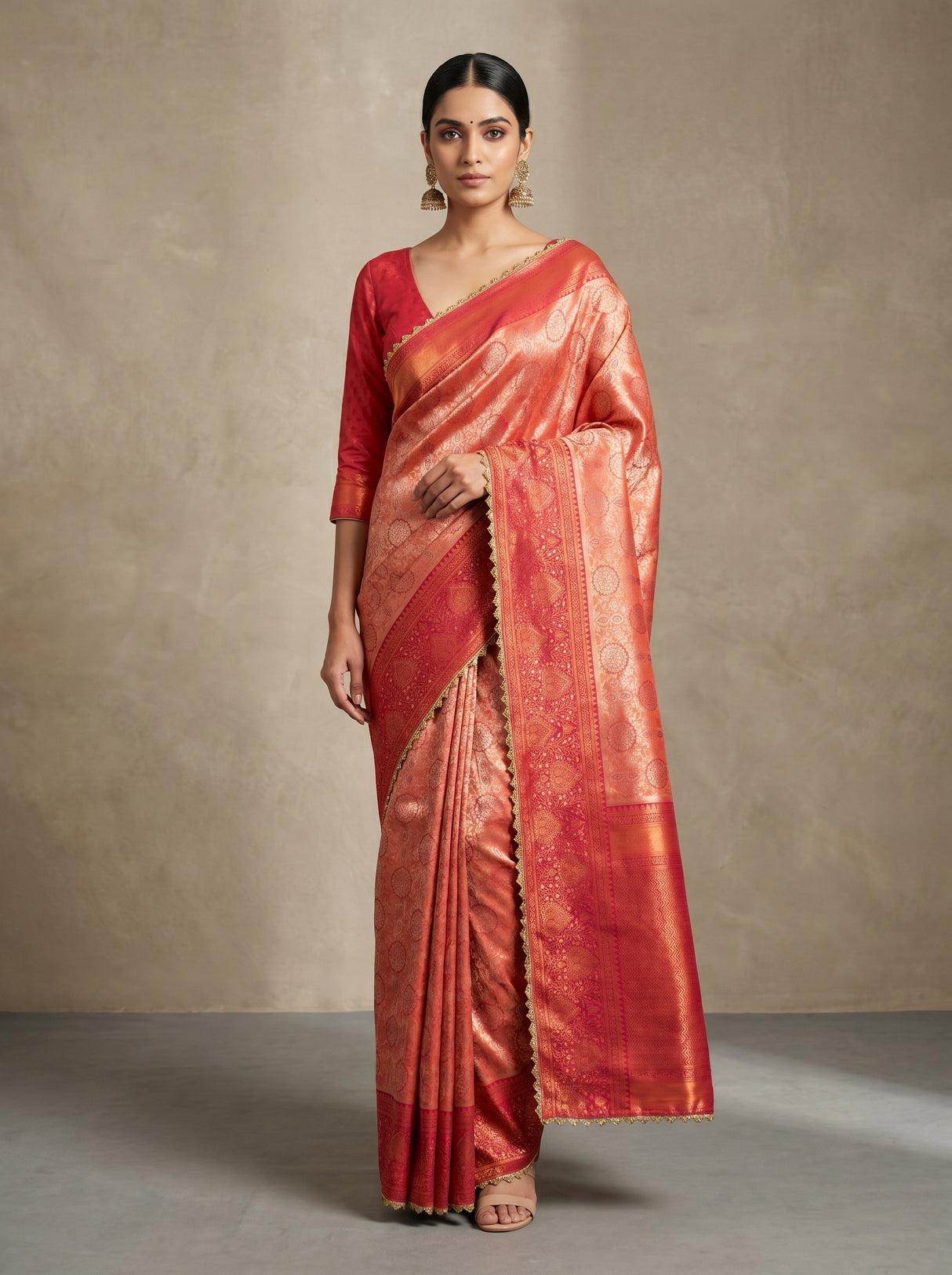 MIMOSA Peach Kanjivaram Art Silk Saree — Mannequin Draped