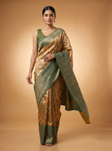 MIMOSA Gold Kanjivaram Art Silk Saree — portrait view showing blouse and pallu