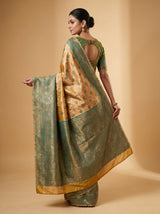 MIMOSA Gold Kanjivaram Art Silk Saree — mid-section showing border and hand
