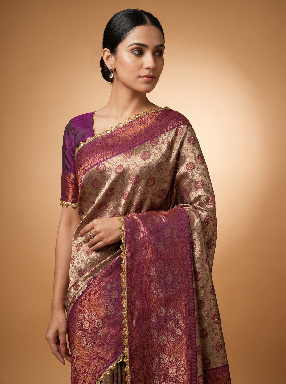 MIMOSA Magenta Kanjivaram Art Silk Saree — detailed view of pallu and pleats