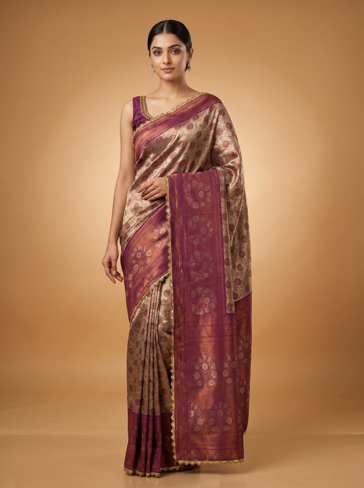 MIMOSA Magenta Kanjivaram Art Silk Saree — portrait view showing blouse and pallu