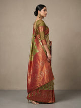 MIMOSA Olive Kanjivaram Art Silk Saree — portrait view showing blouse and pallu
