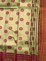 MIMOSA Olive Kanjivaram Art Silk Saree — draping detail of pallu