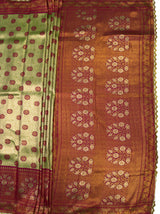 MIMOSA Olive Kanjivaram Art Silk Saree — view of bottom border and pleats