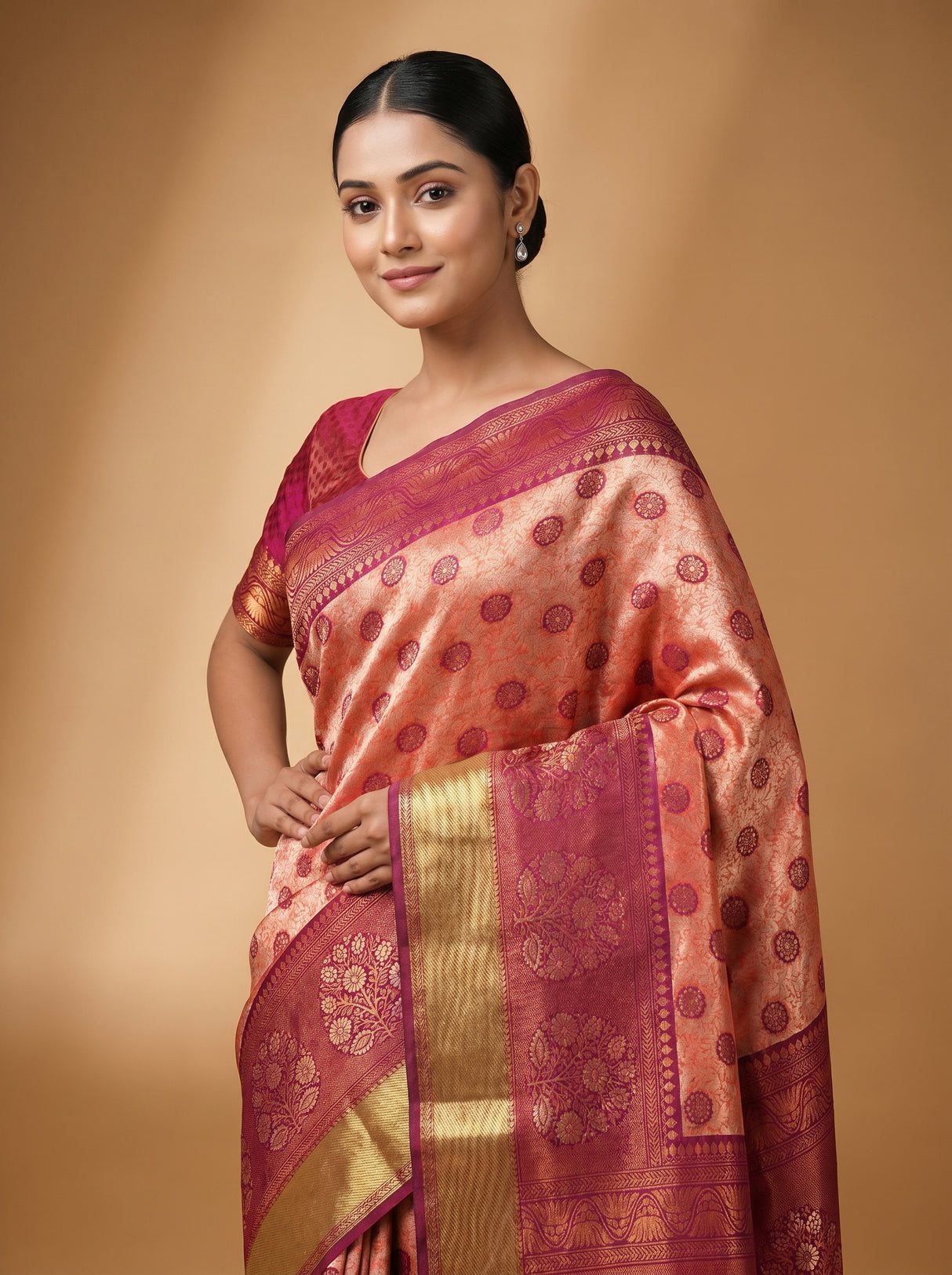 MIMOSA Peach Kanjivaram Art Silk Saree — empty frame