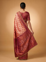 MIMOSA Peach Kanjivaram Art Silk Saree — close-up of face and shoulder