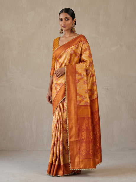 MIMOSA Gold Kanjivaram Art Silk Saree — draped on mannequin