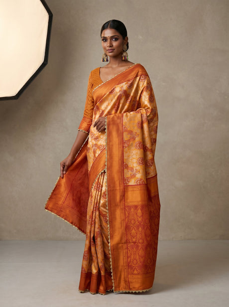 MIMOSA Gold Kanjivaram Art Silk Saree — unstitched blouse fabric detail