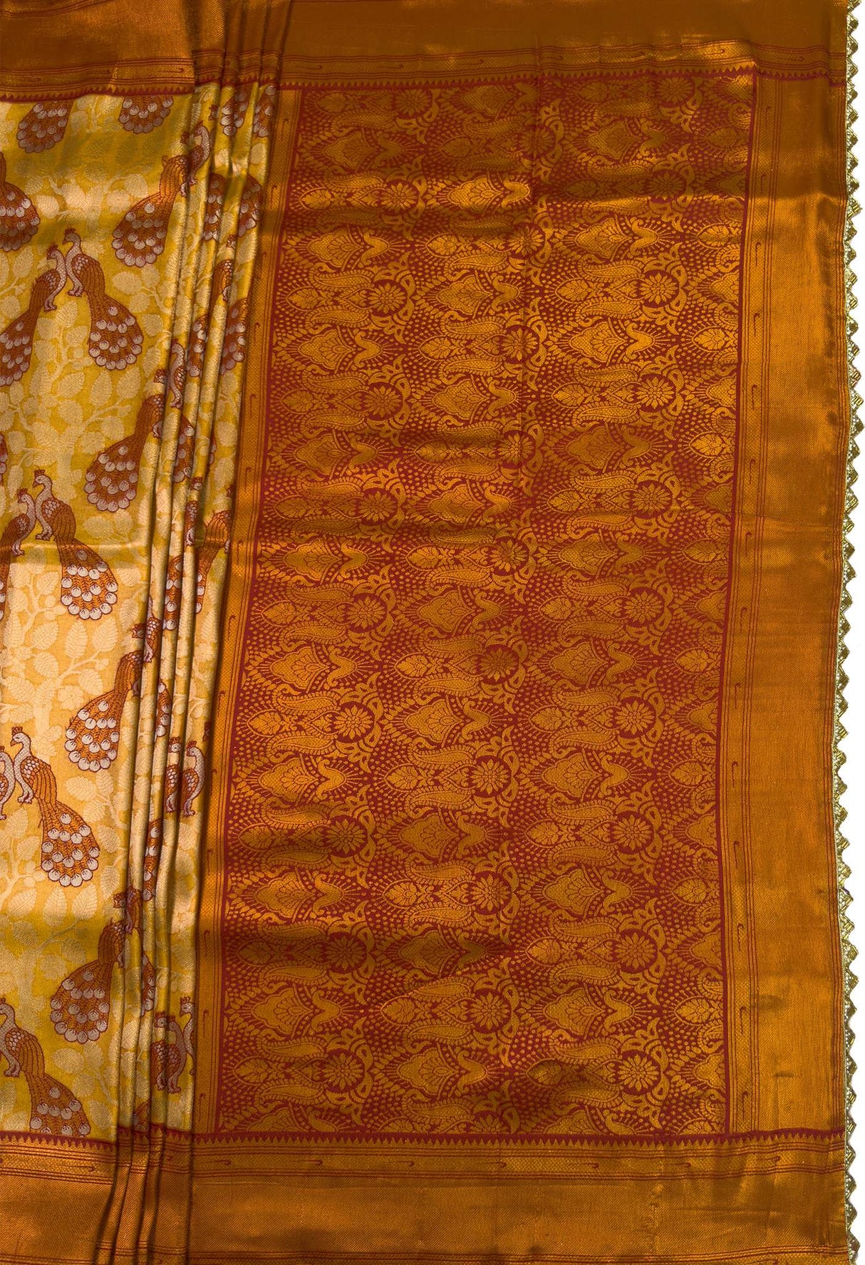 MIMOSA Gold Kanjivaram Art Silk Saree — pallu and zari work detail