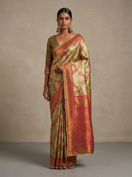 MIMOSA Olive Kanjivaram Art Silk Saree — draped on mannequin