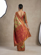 MIMOSA Olive Kanjivaram Art Silk Saree — unstitched blouse fabric detail