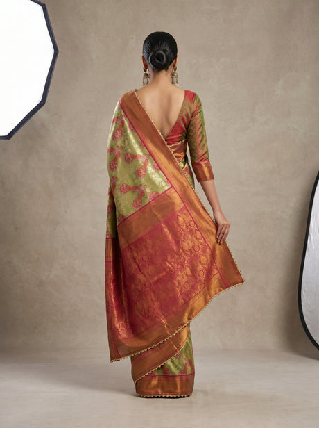MIMOSA Olive Kanjivaram Art Silk Saree — unstitched blouse fabric detail
