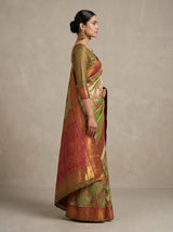 MIMOSA Olive Kanjivaram Art Silk Saree — pose 3 styling detail