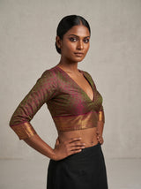 MIMOSA Olive Kanjivaram Art Silk Saree — blouse close-up