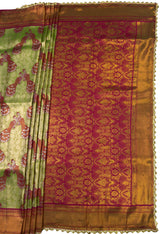 MIMOSA Olive Kanjivaram Art Silk Saree — pallu and zari work detail