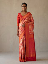MIMOSA Peach Kanjivaram Art Silk Saree — draped on mannequin