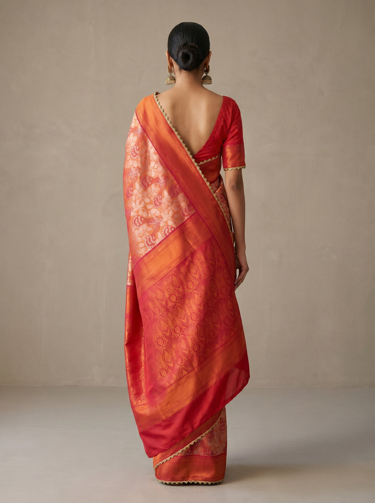 MIMOSA Peach Kanjivaram Art Silk Saree — unstitched blouse fabric detail