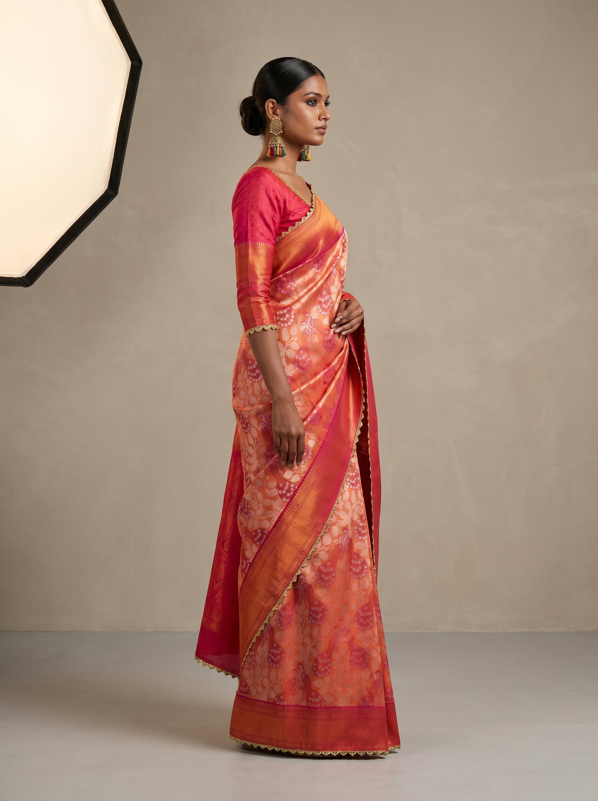 MIMOSA Peach Kanjivaram Art Silk Saree — pose 3 styling detail