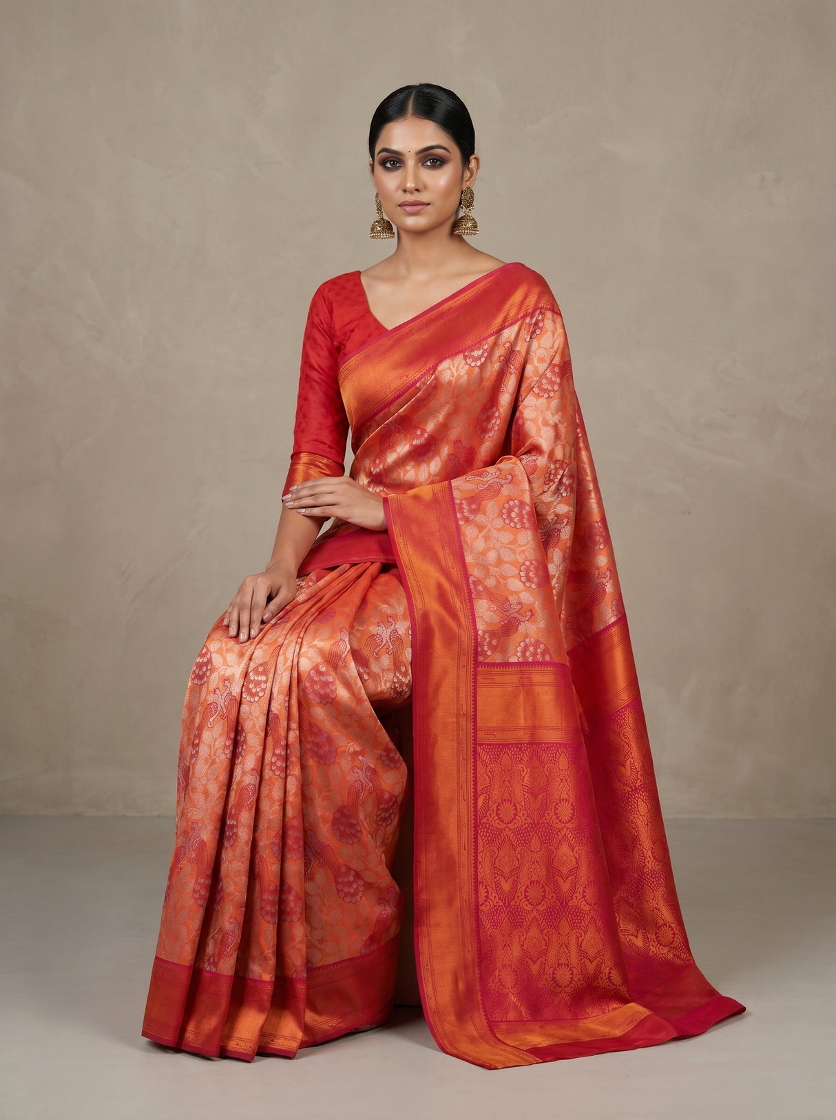 MIMOSA Peach Kanjivaram Art Silk Saree — pose 8 styling detail
