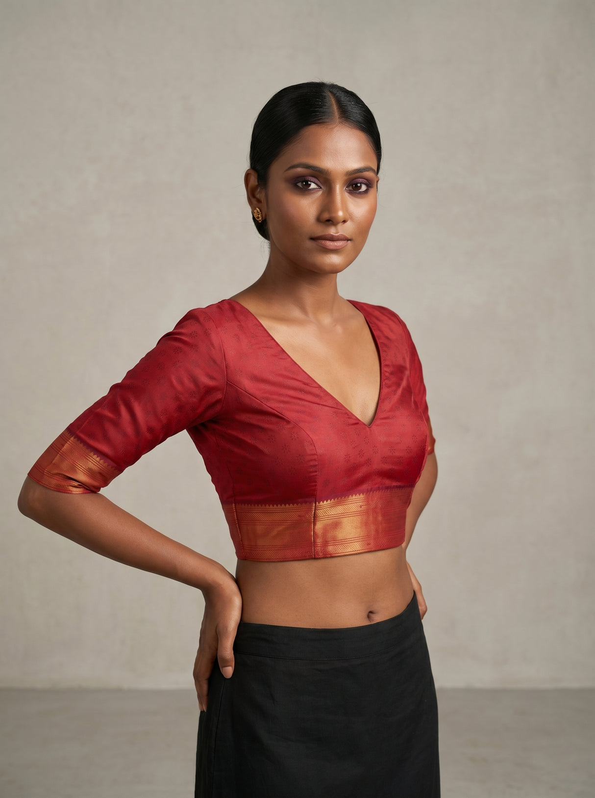MIMOSA Peach Kanjivaram Art Silk Saree — blouse close-up