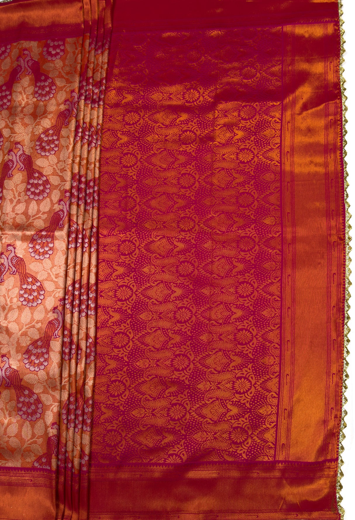 MIMOSA Peach Kanjivaram Art Silk Saree — pallu and zari work detail