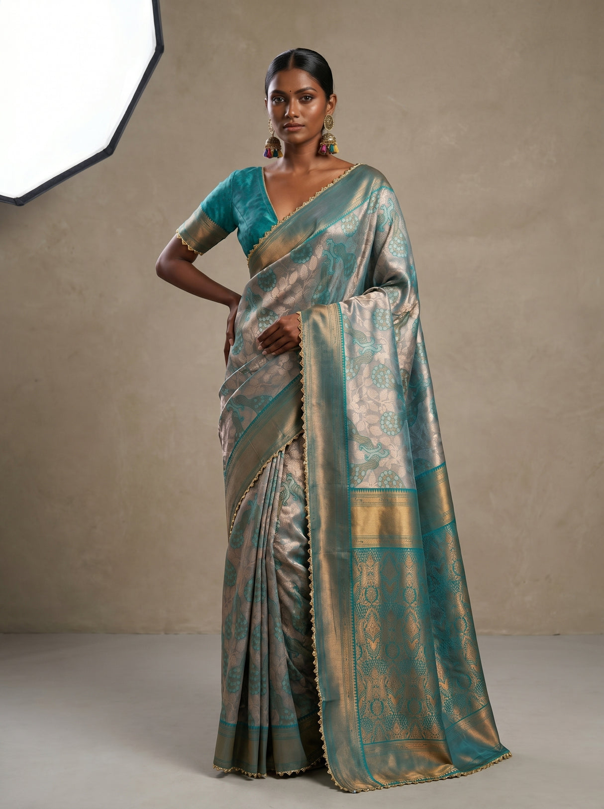 MIMOSA Saffire Kanjivaram Art Silk Saree — pose 10 styling detail