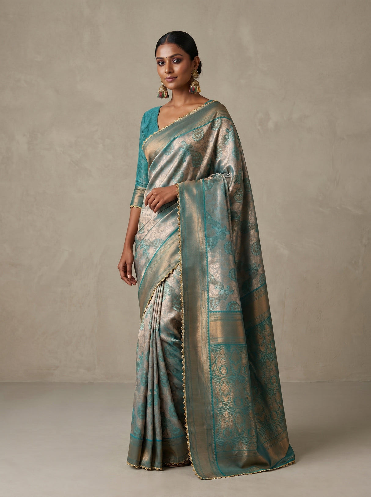 MIMOSA Saffire Kanjivaram Art Silk Saree — pose 4 styling detail
