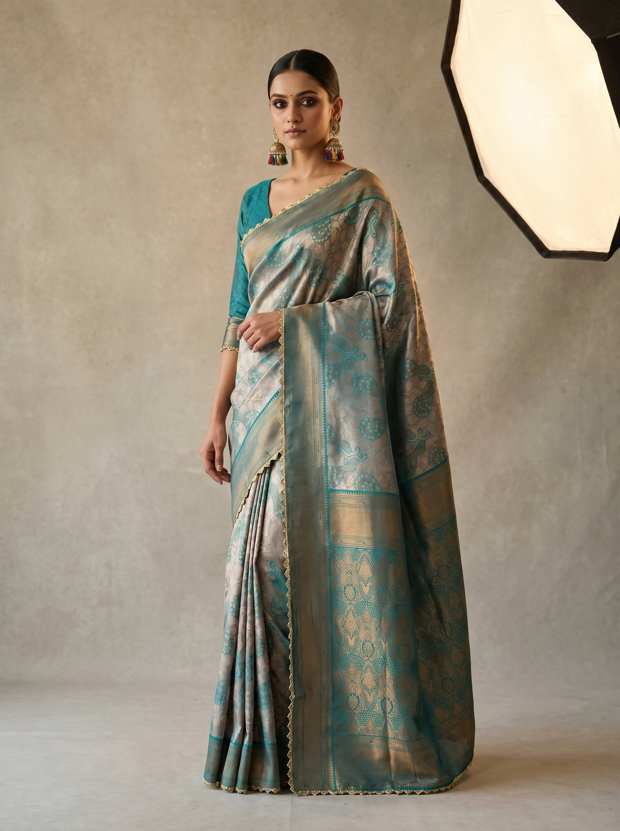 MIMOSA Saffire Kanjivaram Art Silk Saree — pose 5 styling detail