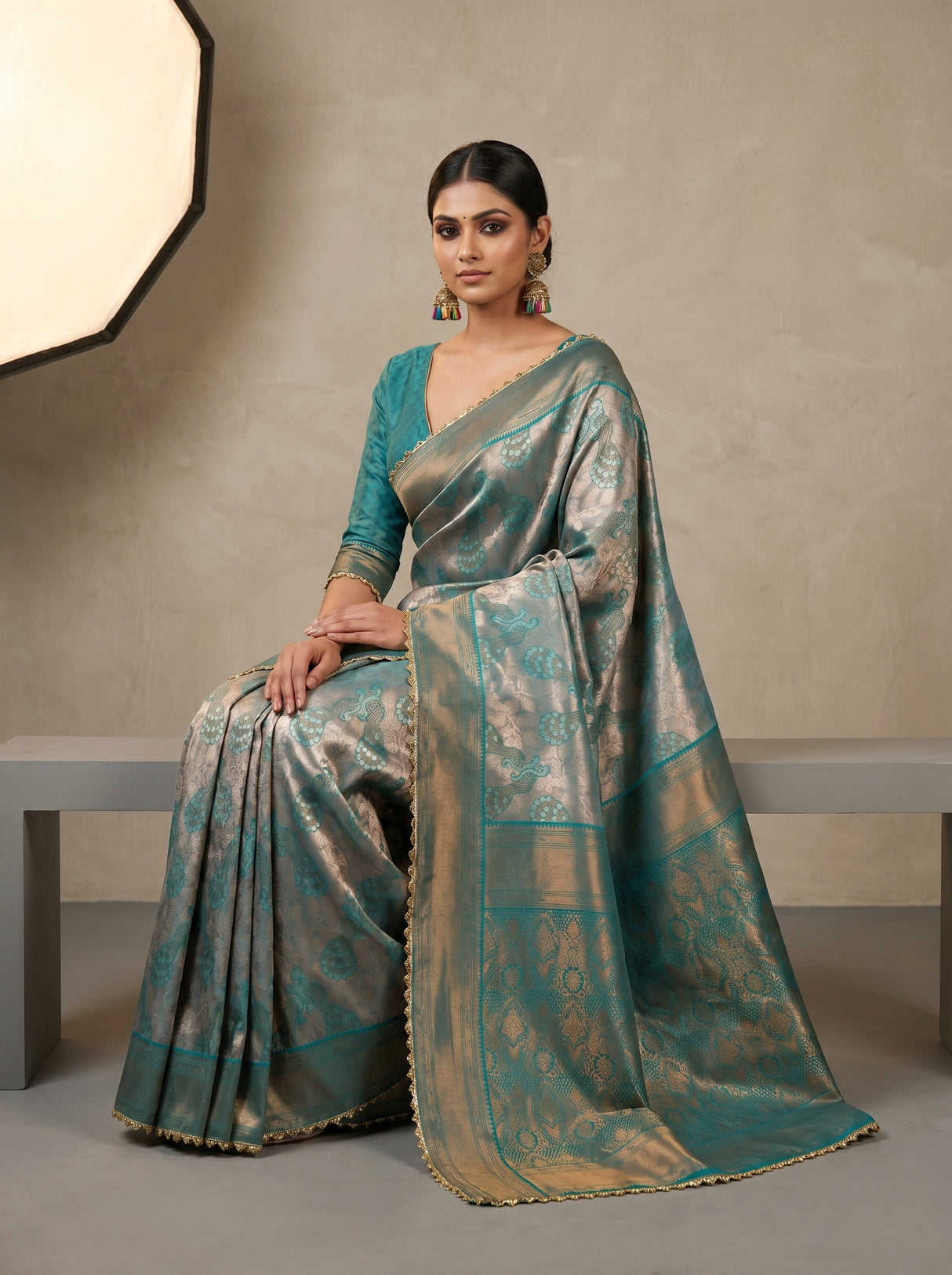 MIMOSA Saffire Kanjivaram Art Silk Saree — pose 8 styling detail