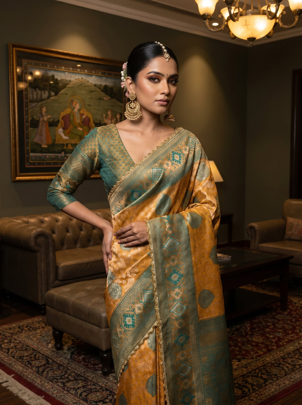 MIMOSA Gold Kanjivaram Art Silk Saree — pose 10 styling detail