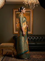 MIMOSA Gold Kanjivaram Art Silk Saree — Model pose in festive setting