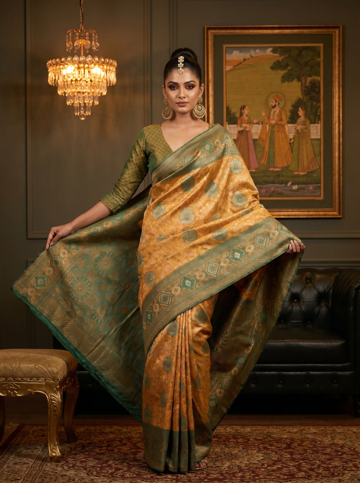 MIMOSA Gold Kanjivaram Art Silk Saree — pose 6 styling detail